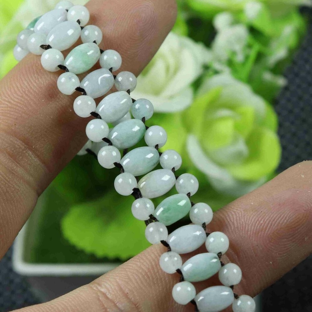 Cert'd Green 100% Natural A Jade Jadeite Hand-knitted Bracelet Luck Bead